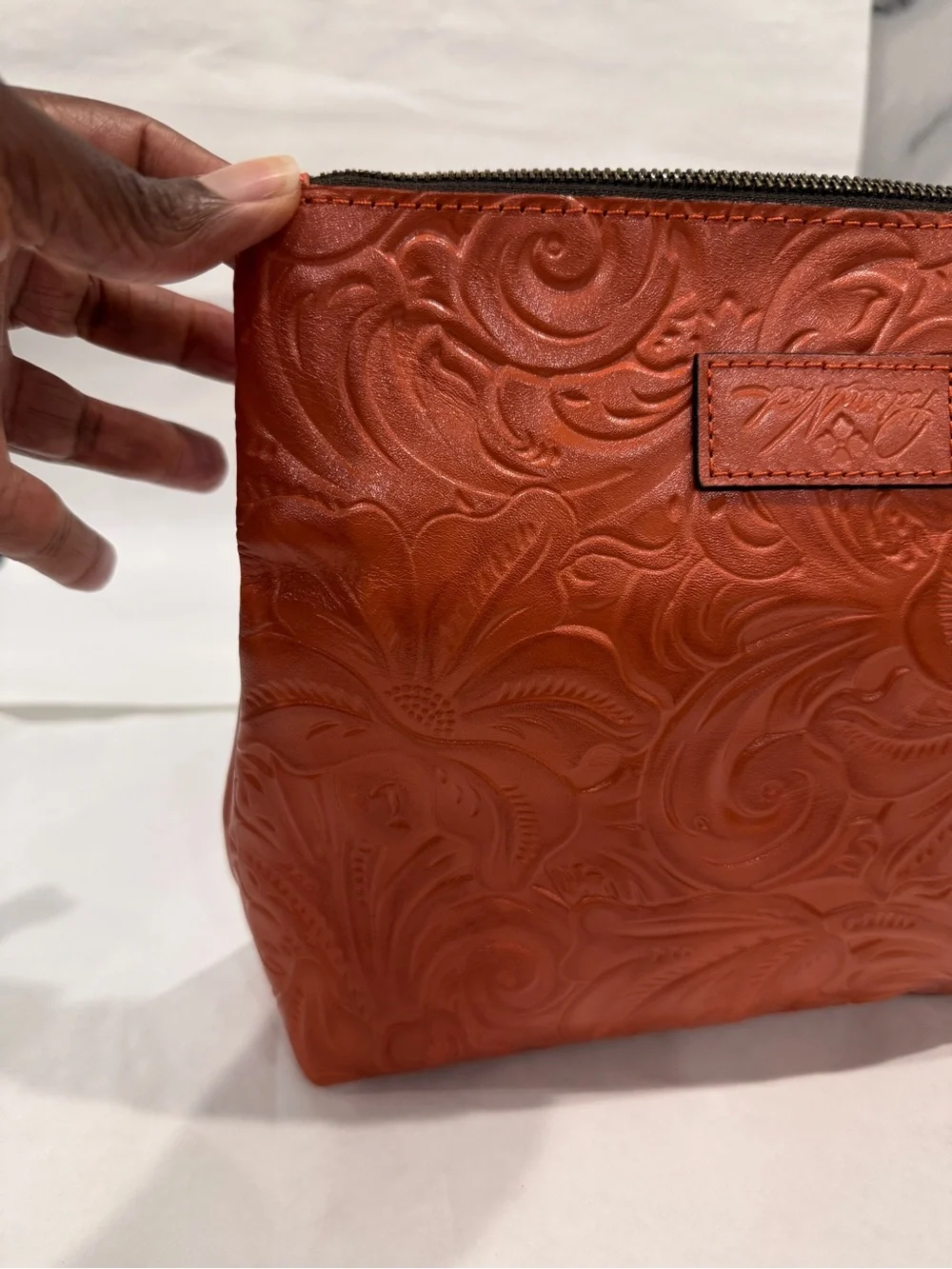 Patricia Nash Apricot Orange Embossed Leather Wristlet Clutch